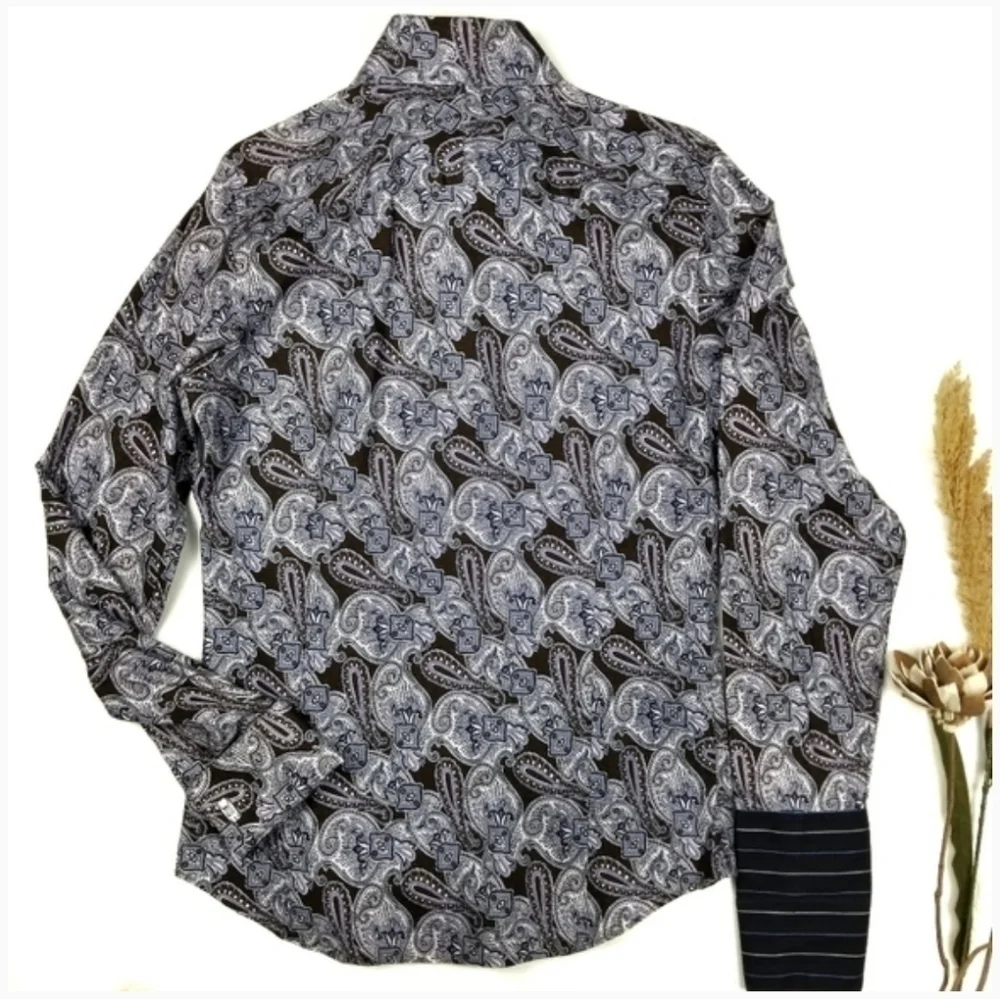 NEW Banana Republic Men's Cuffed Purple Brown Paisley Shirt S